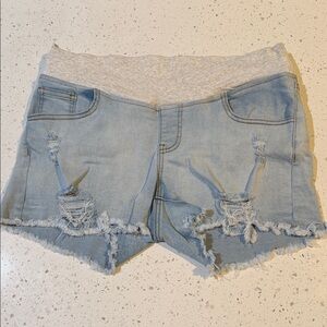 Light Blue Distressed Denim Women’s Maternity Shorts